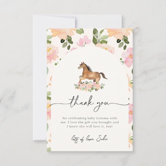 Carte de remerciements Baby shower à cheval (Devant)