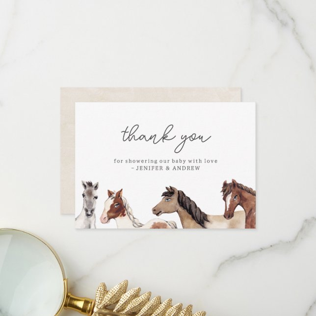 Carte de remerciements Baby shower à cheval (Devant/Arrière en situation)