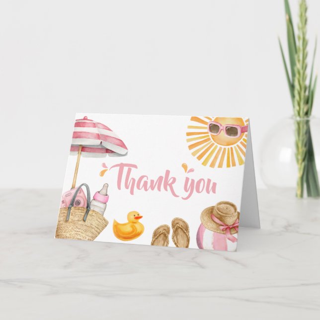 Carte De Remerciements Baby shower à éclaboussure rose (Devant)