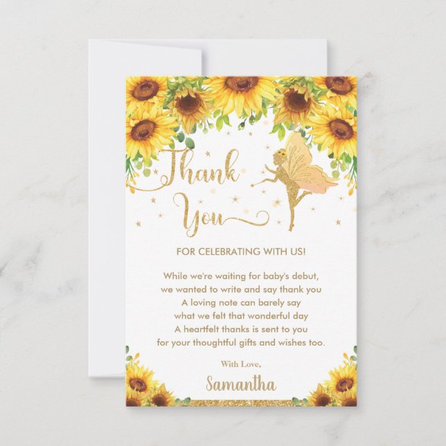 Carte De Remerciements Baby shower à la farine de tournesol chic (Devant)