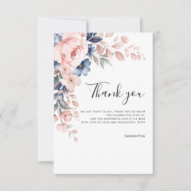 Carte De Remerciements Baby Shower à l'écriture florale rose (Devant)