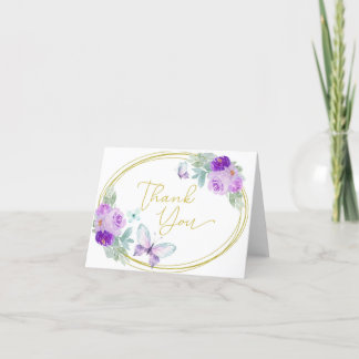 Carte De Remerciements Baby shower à papillon violet et or ou anniversair