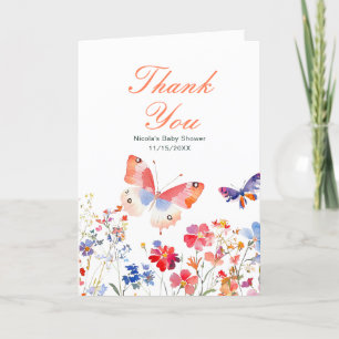 Carte De Remerciements Baby shower à papillons floraux d'été