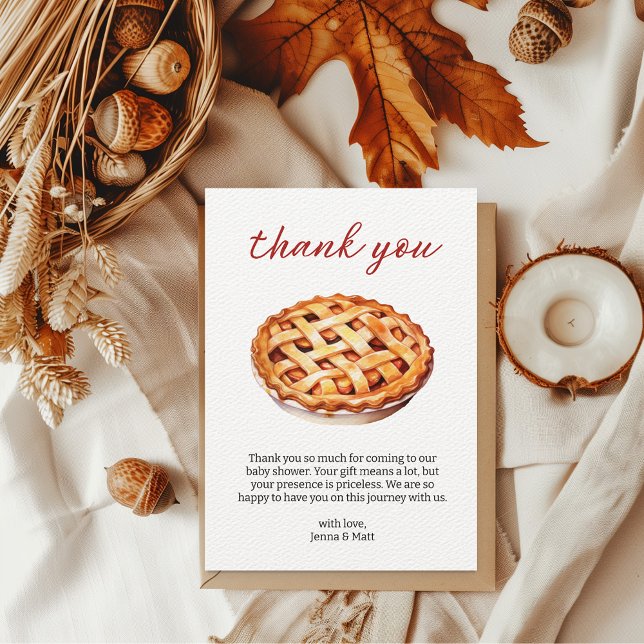 Carte De Remerciements Baby shower à tarte Little Cutie En vichy automne (Thank you card Cutie Pie Baby Shower)