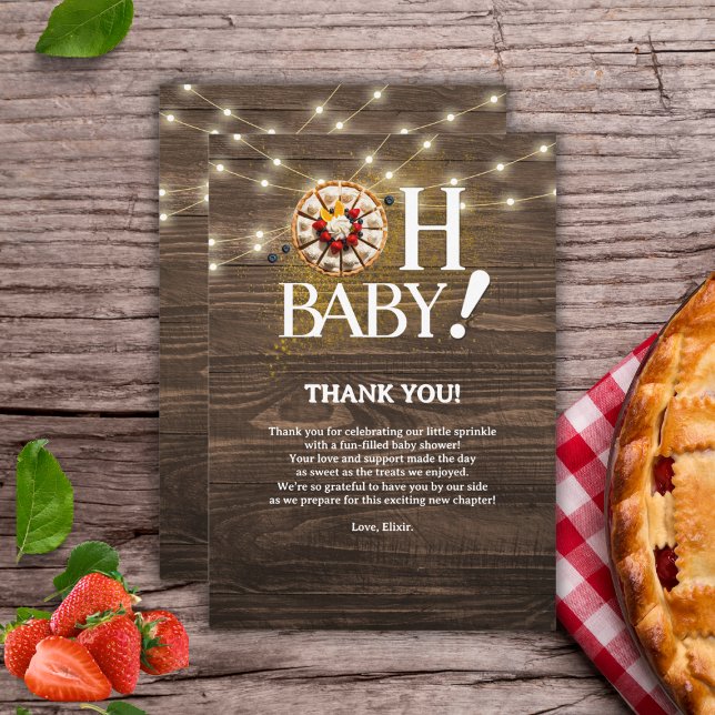 Carte De Remerciements Baby shower à tarte rustique Oh Baby Cutie (Créateur téléchargé)
