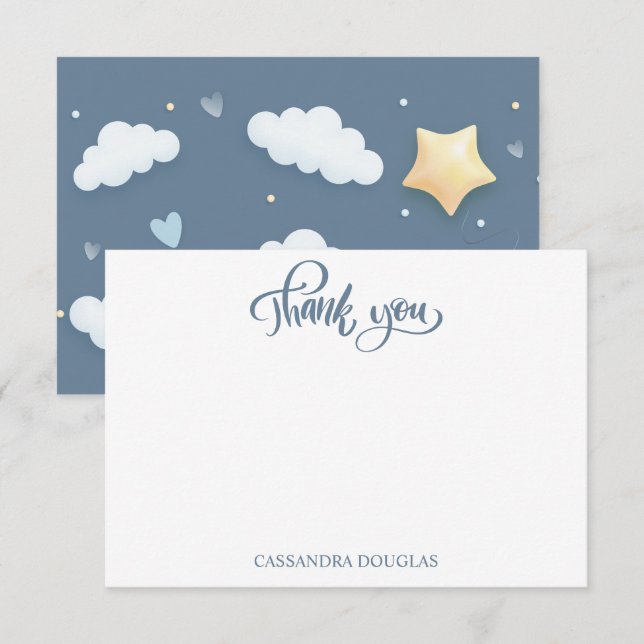 Carte De Remerciements Baby shower à thème Dusty Blue Cloud (Devant / Derrière)