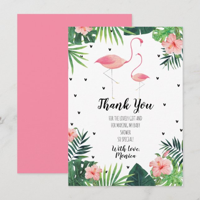 Carte de remerciements Baby shower à thème Flamant (Devant / Derrière)