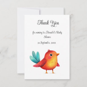 Carte De Remerciements Baby shower À Thème Oiseau Mignonne Aquarelle
