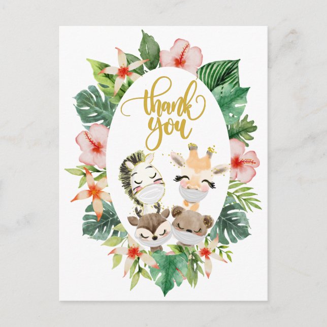 Carte de remerciements baby shower | Amis Safari m (Devant)