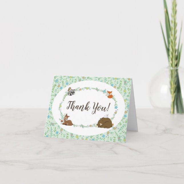 Carte De Remerciements Baby shower animal de la forêt (Devant)