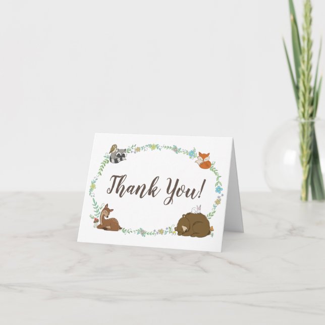 Carte De Remerciements Baby shower animal de la forêt (Devant)