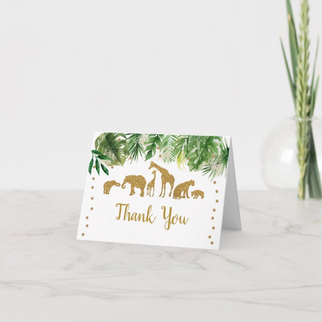 Carte De Remerciements Baby shower animal Gold Safari (Devant)