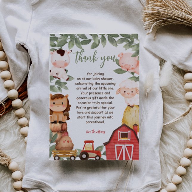 Carte De Remerciements Baby Shower Animaux de la Ferme Aquarelle (Créateur téléchargé)