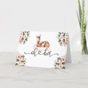 Carte De Remerciements Baby shower Aquarelle Cerf Rose Floral Oh Cerf