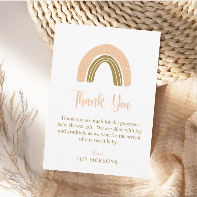 Carte De Remerciements Baby shower arc-en-ciel Simple Rose Gold Boho (Créateur téléchargé)