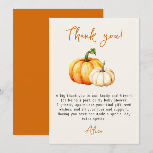 Carte De Remerciements Baby shower Automne Rustique Petit Citrouille