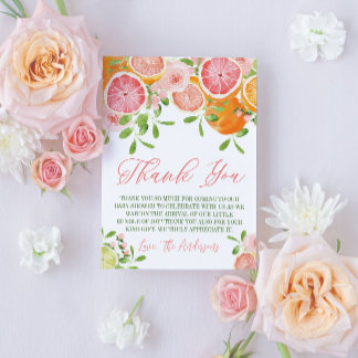 Carte De Remerciements Baby shower aux agrumes et aux fleurs