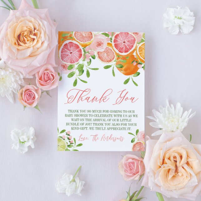 Carte De Remerciements Baby shower aux agrumes et aux fleurs (Créateur téléchargé)