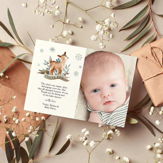 Carte De Remerciements Baby shower aux cerfs d'hiver (Créateur téléchargé)