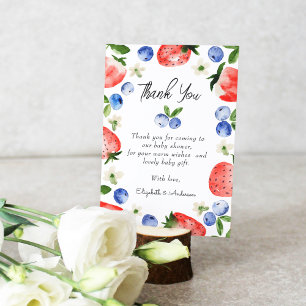 Carte De Remerciements Baby shower aux fraises bleuets