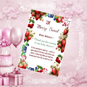 Carte De Remerciements Baby shower aux fraises rouges Blue Berry Sweet