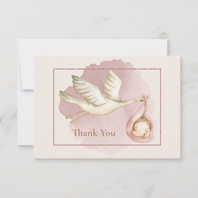 Carte de remerciements baby shower avec Stork et B (Devant)