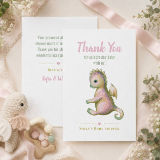 Carte De Remerciements Baby-shower avec un adorable dragon aquarelle.
