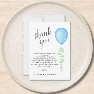 Carte De Remerciements Baby Shower Ballon Bleu Aquarelle