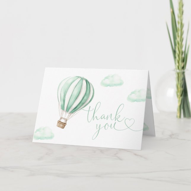 Carte De Remerciements Baby shower Ballons à air chaud vert mignon (Devant)