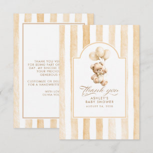 Carte De Remerciements Baby-Shower Ballons Beige et Ours en Peluche