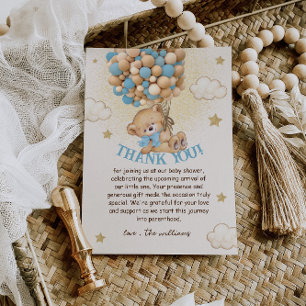 Carte De Remerciements Baby shower Ballons Bleus Ours Teddy
