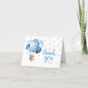 Carte De Remerciements Baby shower Ballons d'argent de l'ours en peluche