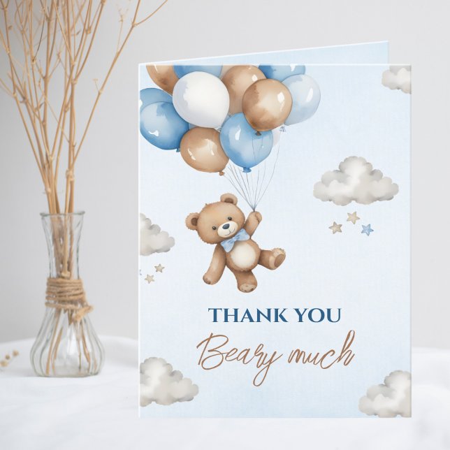 Carte De Remerciements Baby shower Ballons d'ours Brown bleu adorable (Créateur téléchargé)