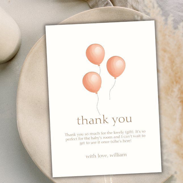 Carte De Remerciements Baby shower balloon de Boho Neutre (Neutral Elegant Boho Balloon Baby Shower Thank You Card)