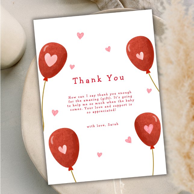 Carte De Remerciements Baby shower ballotte moderne Little Swetheart (Modern Little Sweetheart Balloon Baby Shower Thank You Card)