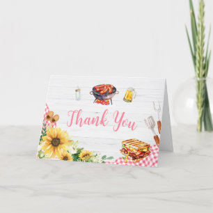 Carte De Remerciements Baby shower barbecue tournesol rose