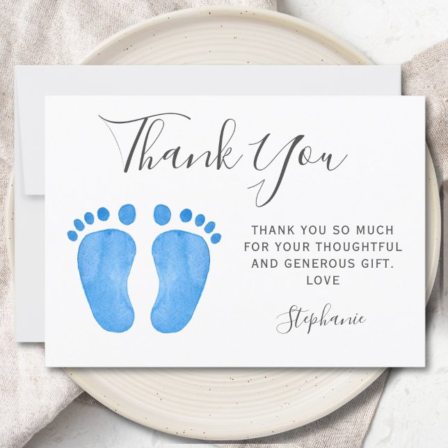 Carte De Remerciements Baby shower Bébé Pieds Bleus (Créateur téléchargé)