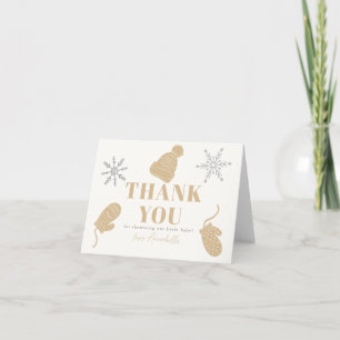 Carte De Remerciements Baby shower Beige Beanie & Gants