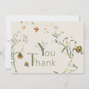 Carte De Remerciements Baby shower beige fleur sauvage