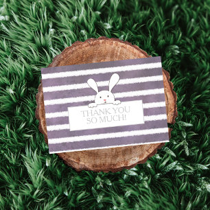 Carte De Remerciements Baby shower blanc lapin pourpre bande