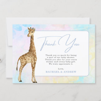 Carte de remerciements Baby shower bleu bébé Giraf