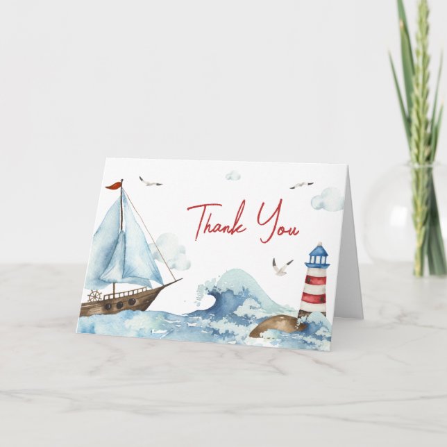Carte De Remerciements Baby shower bleu bleu rouge (Devant)