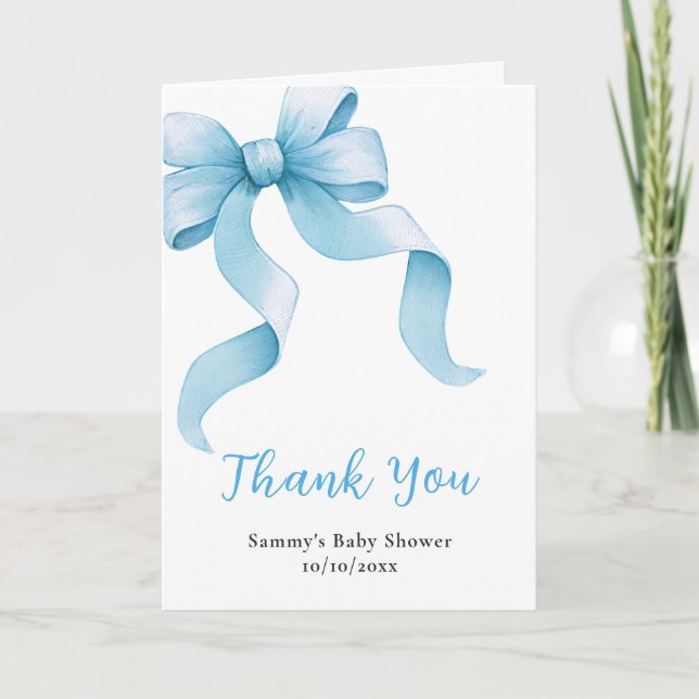 Carte De Remerciements Baby shower bleu Coquette Bow (Devant)