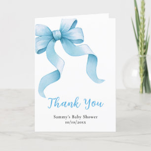 Carte De Remerciements Baby shower bleu Coquette Bow