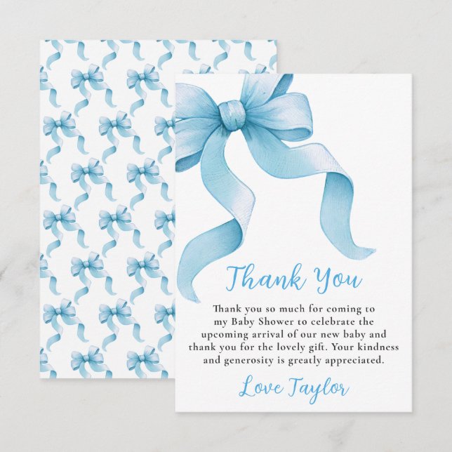 Carte De Remerciements Baby shower bleu Coquette Bow (Devant / Derrière)