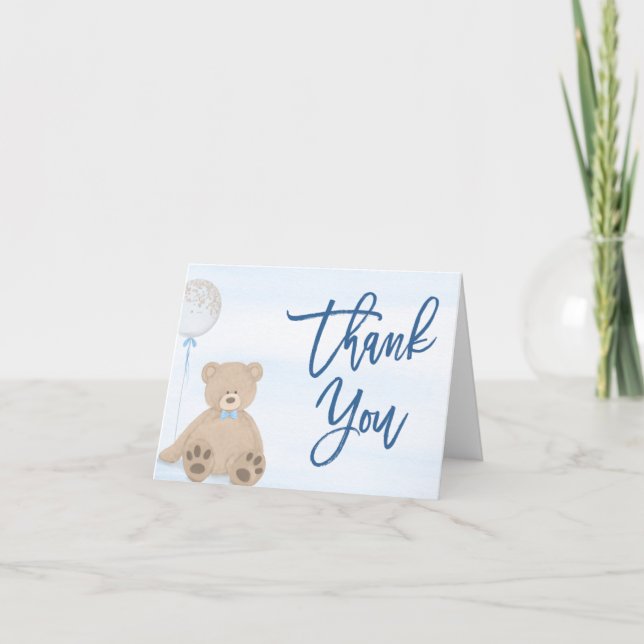 Carte De Remerciements Baby shower Bleu de l'ours en peluche (Devant)