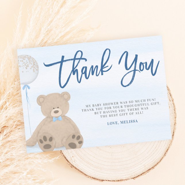 Carte De Remerciements Baby shower Bleu de l'ours en peluche (Créateur téléchargé)