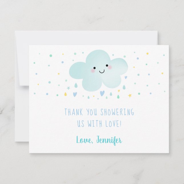 Carte De Remerciements Baby shower Bleu des étoiles Cloud (Devant)