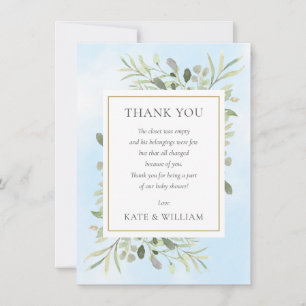 Carte De Remerciements Baby shower bleu Poème printemps Feuille verdure