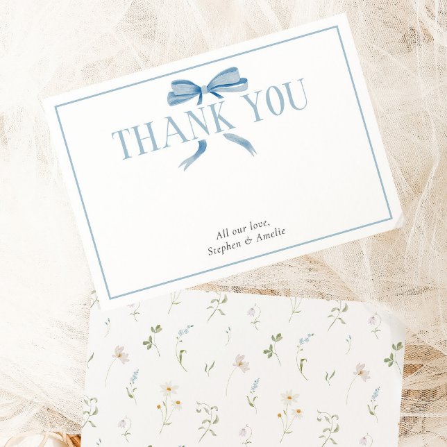 Carte De Remerciements Baby shower Bleu Ressort Floral Bow (Créateur téléchargé)